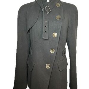 Nanette Lepore Charcoal Trench Coat with Silver Buttons